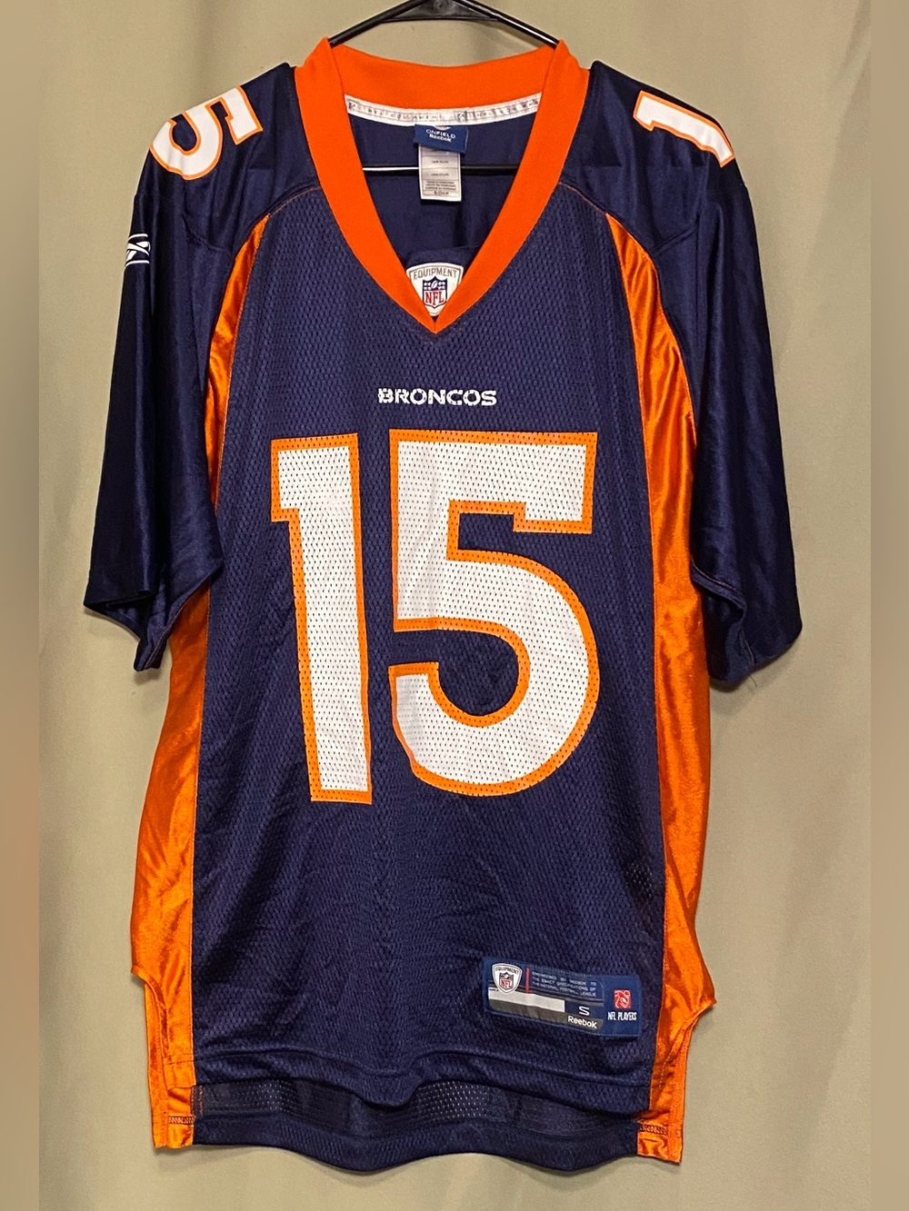 Denver Broncos 2010 Football Jersey Mens S Blue Tim Tebow 15 NFL Rebook on Field